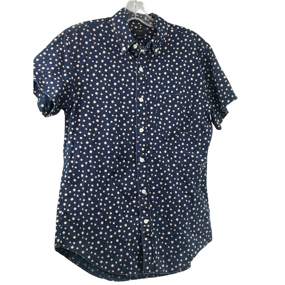 J. Crew Men's Shirt Button Down Star Print Navy Blue Cotton S NWT